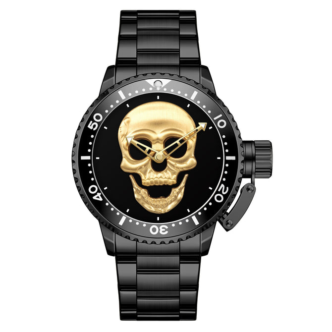 WWOOR Steel Belt Skull Watch Quartz round Dial Fashion Trending Waterproof Men's Watch 8835-2