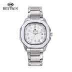 BESTWIN men's watch Square Butterfly Clasp Fashion Steel Calendar Men's casual Quartz Watch 985