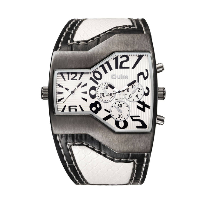 Oulm HP1220B quartz watch personality men's watch dual time zone fashion large dial belt men's watch cross-border ins style