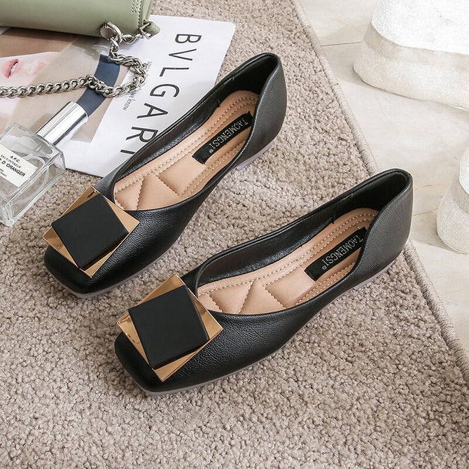 Square head flat sole single shoes 2022 new spring scoop shoes women's one pedal office lady shoes 555-2