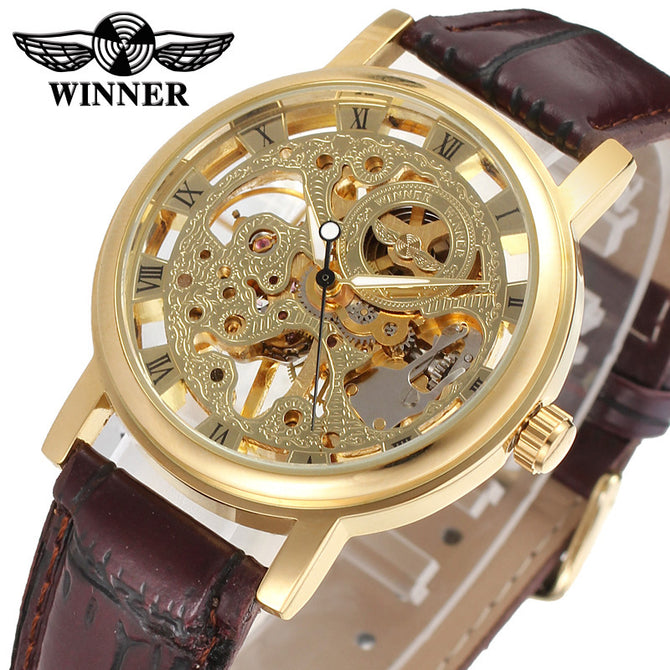 Winner Mechanical Watch Men's Fashion Casual Retro Roman Style Hollow-out Watch Manual Mechanical Watch SLZ11