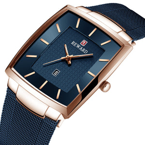 Reward Business Men's Watch Waterproof Calendar Men's Square Stainless Steel Mesh Strap Quartz Watch Second-class E-commerce Explosive RD62009M