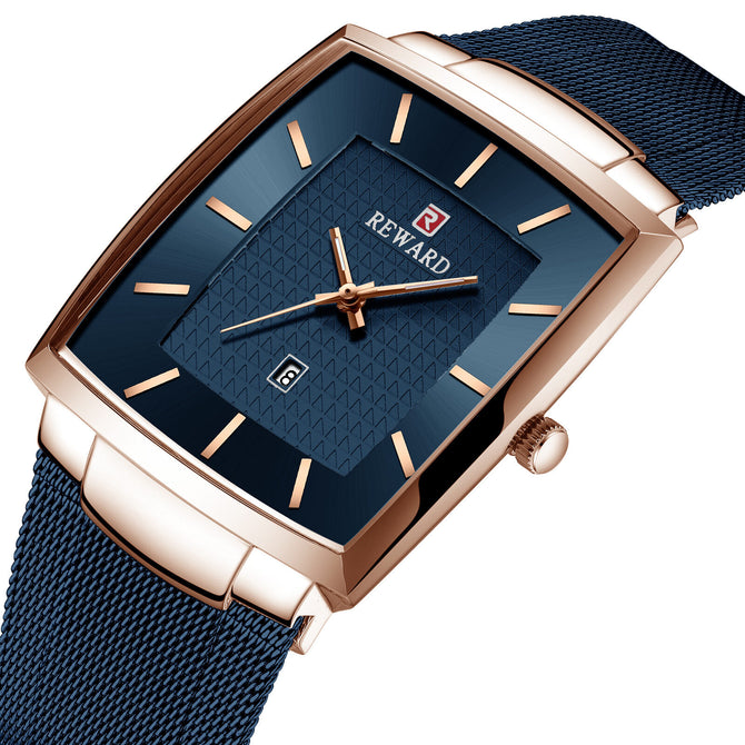 Reward Business Men's Watch Waterproof Calendar Men's Square Stainless Steel Mesh Strap Quartz Watch Second-class E-commerce Explosive RD62009M