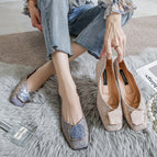 Flat sole single shoes women's 2022 new spring and autumn silk shallow mouth women pedal shoes 555-15