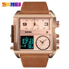 SKMEI 1391 Men BIG DIAL Watches Fashion Digital Watch For Man Leather Strap Dual Display LED Quartz Watch Chronograph Alarm Clock Calendar Date Stopwatch Luminous Waterproof Shockproof