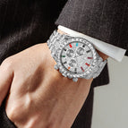 PINTIME men's watch Crystals Three-Eye Watch Square Rhinestone Diamond Men's and Women's casual quartz Watch PT2742