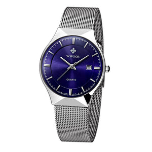 WWOOR 8016 Men's Watches Stainless Steel Band Analog Display Quartz Wrist Watch Ultra Thin Dial Fashion Dress Watch