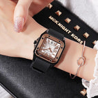 【Large stock】Original GUOU 8154 Small Dial Casual watches Ladies Watch Square Clocks Roman Scale Waterproof Silicone Calendar Movement Women Wristwatch Luxury Brand