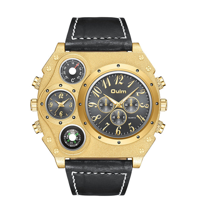 Oulm large dial men's watch athleisure leather compass fashion trendy quartz watch HP1349IPG