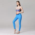 New Pants Printed Plaid Back Bra Yoga Clothes Two-Piece Sports Running Fitness Top with Chest Pad Women's Suit