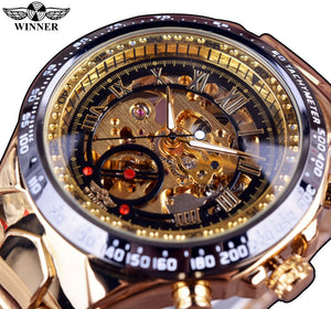 Winner Men's Personality Fashionable Golden All-Steel Hollow Automatic Mechanical men Watch SLZ46