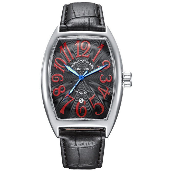 KIMSDUN men's Watch fashion barrel-shaped luminous leather automatic mechanical men's casual watch K-820D