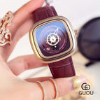 Guou 8150 marca feminina relógios de quartzo bayan kol saati cinto de couro moda moderna relógio de pulso reloj mujer relojes senhoras de luxo relógio