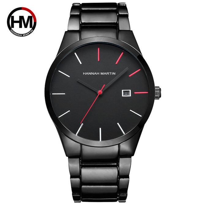 Hannah Martin Original Design Waterproof Tungsten Black Steel Strap Watches Business Calendar Quartz Men's watch HM-17551