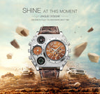 Oulm 1349 Quartz Watch Double Time Zone Men's Watches Cross Border Hot SaleBelt Personality Large Dial Male Casual Watch