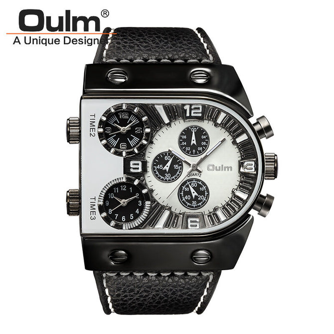 Oulm European and American large dial men's quartz watch multi-time zone watch fashion personality quartz men's watch HP9315B belt watch