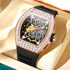 ONOLA N3838F 2023 New Square Diamond  Men Watch Hollow Automatic Mechanical Watch Men's Silicone Band Waterproof fashion casual watch