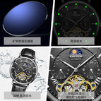 KIMSDUN Sun Moon Star Watch Men's Automatic Mechanical Watch Waterproof Skeleton Tourbillon Men's Watch K-2030A