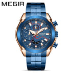 Megir Men's Watch fashion Large Dial Chronograph Calendar Luminous Waterproof Steel Belt Men's Watch 2065