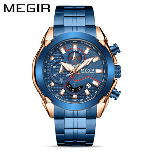 Megir Men's Watch fashion Large Dial Chronograph Calendar Luminous Waterproof Steel Belt Men's Watch 2065