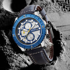 Megir Men's Watch Fashion Blue Timing Stereo Plate Leather Sports men calendar waterproof Watch 2119