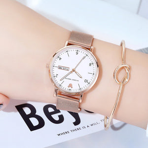 Disney Women Watch Double Calendar Belt Korean Fashion Trend Large Dial Quartz Watch Student Net Belt Women's Casual Watch 269 Gifts for Women