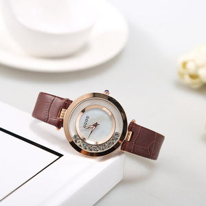 GUOU 8039 Ladies Watch Women's Watches Rhinestone Watch Bracelet Leather Clock watches for women