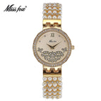 MISSFOX Watch for women fashion trend diamond pearl strap ladies quartz watch 2300/2180