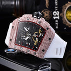 Watch for men Richard Fashion Casual Ghost Head Wood Grain Watch Hollow Carbon Fiber Silicone Quartz Men's Watch 8102