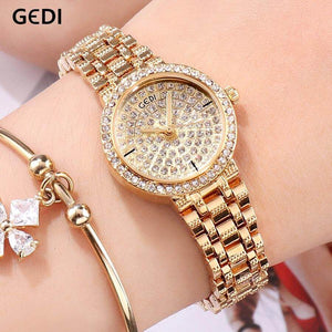 GEDI 3086 Hot Sale Women Fashion Casual Watch Elegant Luxury Stainless Steel Waterproof Ladies Diamond Rhinestone Analog Quartz Wristwatch