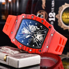 Men's watch Carbon Fiber Wood Grain Quartz Watch Barrel Shape Fashion Hollowed-out Quartz Waterproof Watch 9791E