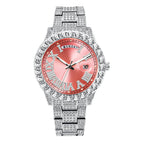 MISSFOX Watch for men fashion full diamond hip hop diamond week calendar men's quartz watch V332A