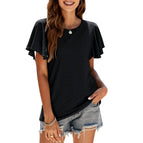 Women's 2022 summer new T-shirt hollow waist Ruffle sleeve casual top