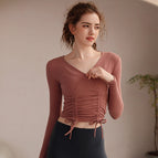 Yoga clothing women's new short tight sports top Pilates training clothing running fitness long-sleeved t-shirt 211