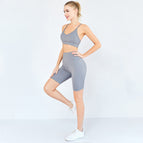 Ins new women yoga suits sports fitness short Yoga suit slim belt bra hip raising pant two piece set