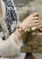 GUOU 6047 New Square Steel Band Bracelet Wrist Watch Simple Temperament Women's Watches Small Quartz Watch Women
