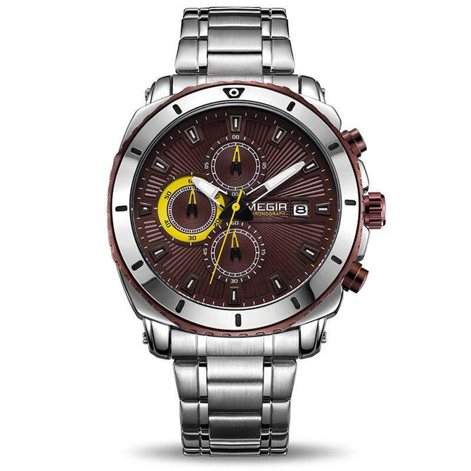 MEGIR 2075 Chronograph Quartz Men Watch Luxury Brand Stainless Steel Business Wrist Watches Men Clock Hour Time Relogio Masculino