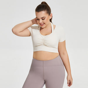 Plus Size Halter Yoga Clothes with Chest Pad Women's Running Exercise Short T-shirt Clothes Top BB188