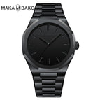 MAKAMBAKO Polygon Stainless Steel strap simple fashion Watch Men's Black waterproof quartz watch M-5015