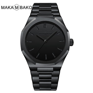 MAKAMBAKO Polygon Stainless Steel strap simple fashion Watch Men's Black waterproof quartz watch M-5015