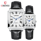 CHENXI Casual Couple Watch Morning Calendar Quartz Watch 079a Square Men and women Watch CX-079A Leather