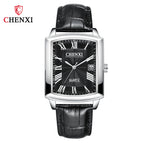 CHENXI Casual Couple Watch Morning Calendar Quartz Watch 079a Square Men and women Watch CX-079A Leather