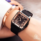 【Large stock】Original GUOU 8154 Small Dial Casual watches Ladies Watch Square Clocks Roman Scale Waterproof Silicone Calendar Movement Women Wristwatch Luxury Brand