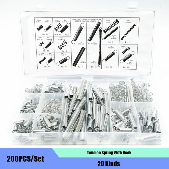 200PCS/Set 20Kinds Tension Spring With Hook Assortment Spare Parts