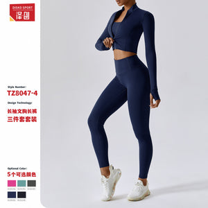 Women yoga suits Outdoor Sports Skinny Yoga Clothes Suit Fitness Clothes High Waist Yoga Clothes Three-Piece Set 8047