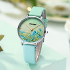 2021 new women's watch retro fashion landscape painting national wind trend small dial ladies watch waterproof two-color belt ladies watch