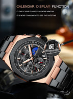 Makambako men's watch Sun Moon Star Multi-Function Waterproof Watch Men's Stainless Steel Octagonal Shell Calendar Watch