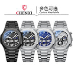 Chenxi Multi-Functional True Three Eyes Six-Pin Men's Watch Calendar Moon Phase Timing Octagonal Live Quartz men Watch CX-922