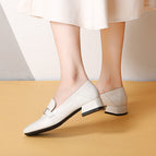 British leather shoes women's thick heel 2022 autumn new black single shoes mid-heel large size women's shoes 189-4