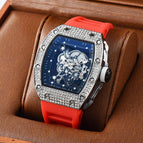 Watch for men Richard Trendy Fashion Hollowed-out Quartz Watch Diamond Silicone Electroplated Barrel-Shaped Men's and Women's Watch 9924